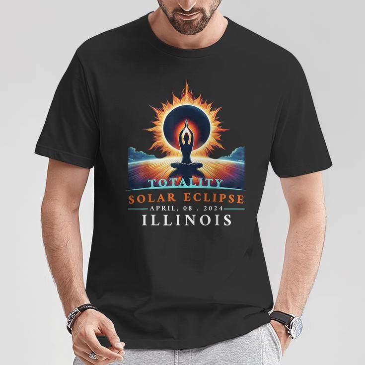 Yoga Total Solar Eclipse 2024 Illinois T-Shirt Unique Gifts