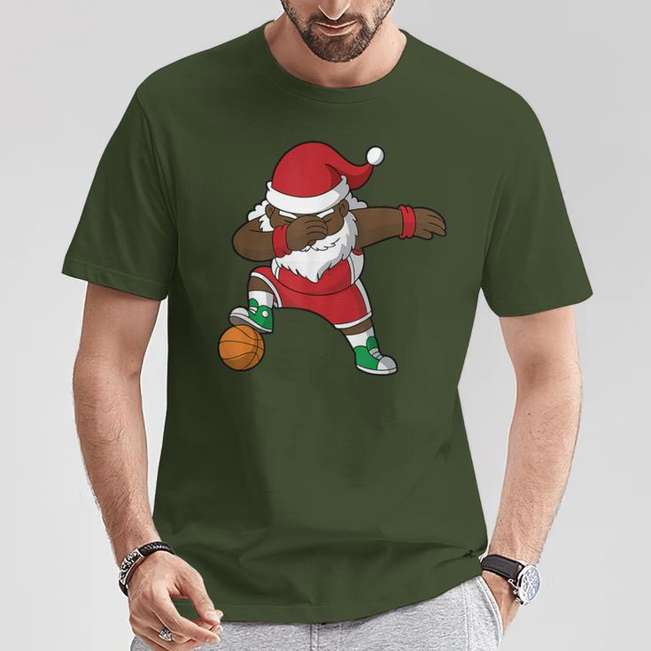 Basketball Dabbing Black African American Santa Claus T-Shirt Unique Gifts