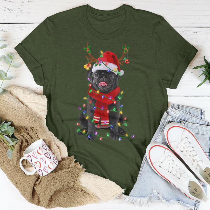 Black Pug Dog Tree Christmas Lights Xmas Pajama T-Shirt Unique Gifts