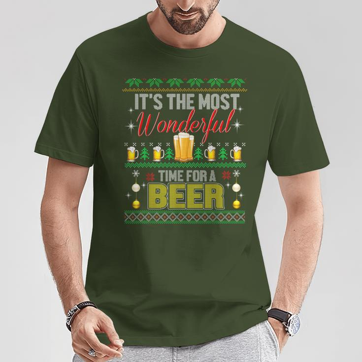It's The Most Wonderful Time For A Beer Ugly Sweater Xmas T-Shirt Unique Gifts