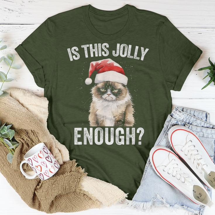 Is This Jolly Enough Christmas Cat Santa Hat Grumpy T-Shirt Funny Gifts