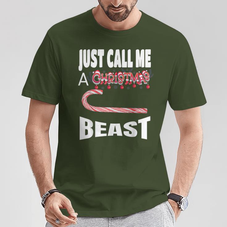 Just Call A Christmas Beast With Cute Candy Cane T-Shirt Unique Gifts