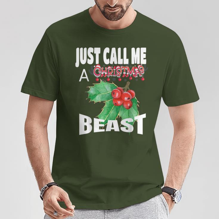 Just Call A Christmas Beast With Cute Holly Leaf T-Shirt Unique Gifts