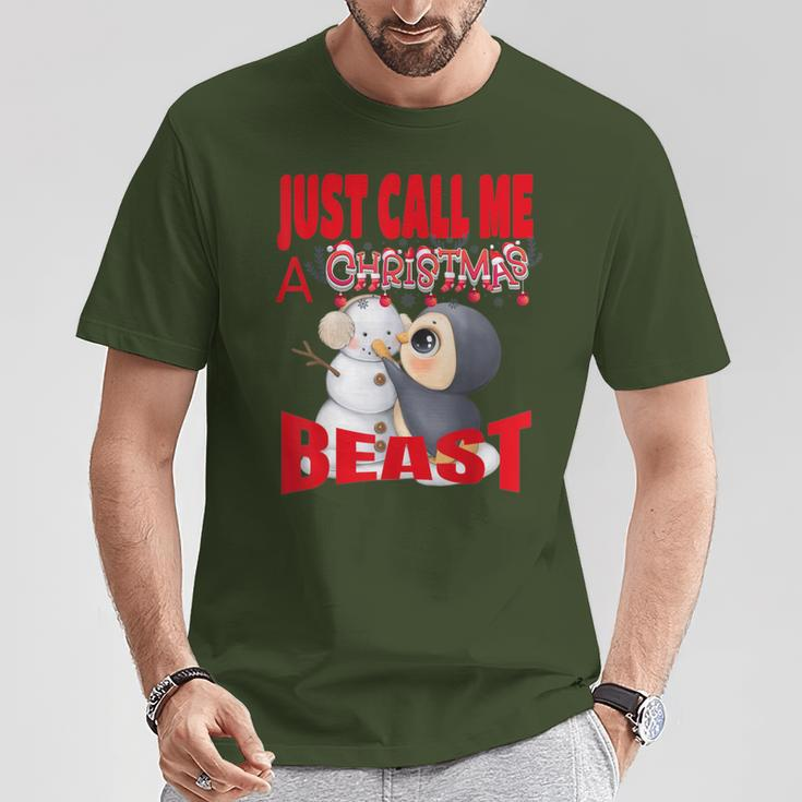 Just Call A Christmas Beast With Cute Penguin And Snowman T-Shirt Unique Gifts