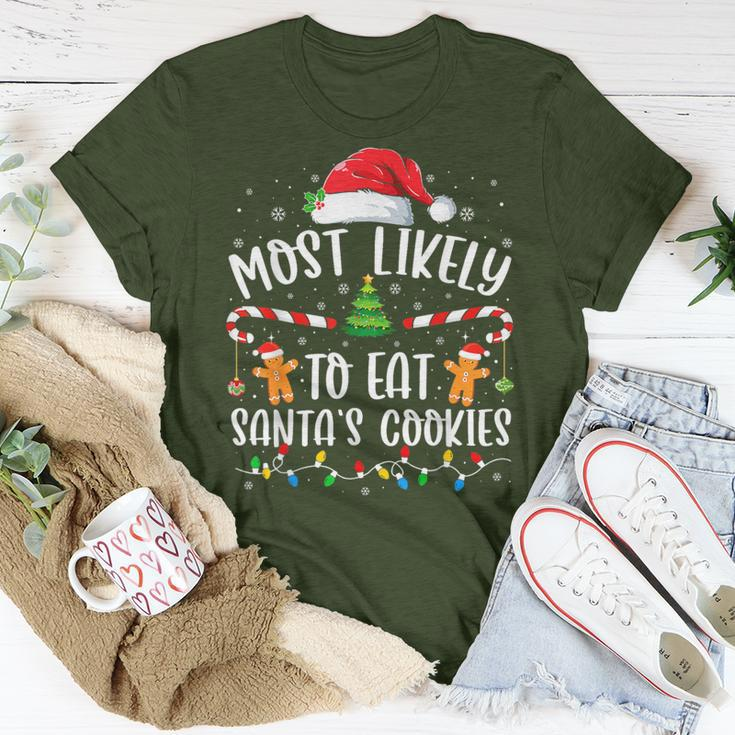 Most Likely To Eat Santas Cookies Xmas Light T-Shirt Funny Gifts