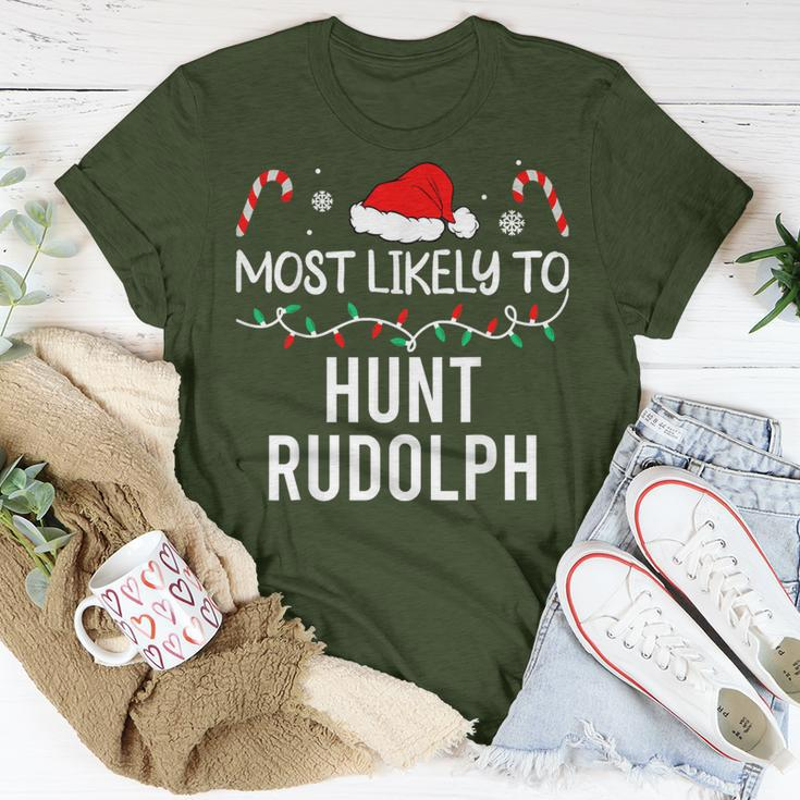 Most Likely To Hunt Rudolph Christmas Matching Pajamas T-Shirt Unique Gifts