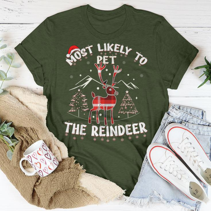 Most Likely To Pet The Reindeer Christmas Party Pajama T-Shirt Funny Gifts