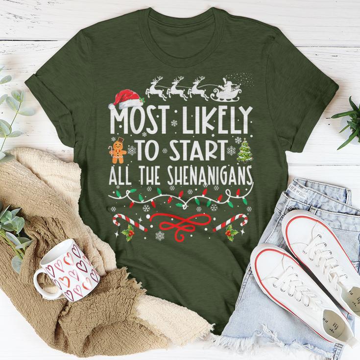 Most Likely To Start All The Shenanigans Family Christmas T-Shirt Unique Gifts