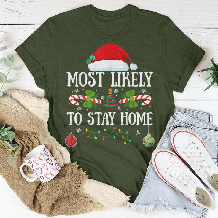 Most Likely To Stay Home Santa Hat Christmas Matching Family T-Shirt Unique Gifts