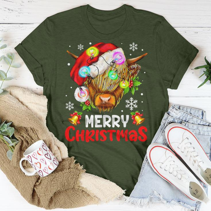 Merry Christmas Highland Cow Western Santa Hat Xmas Pajamas T-Shirt Unique Gifts