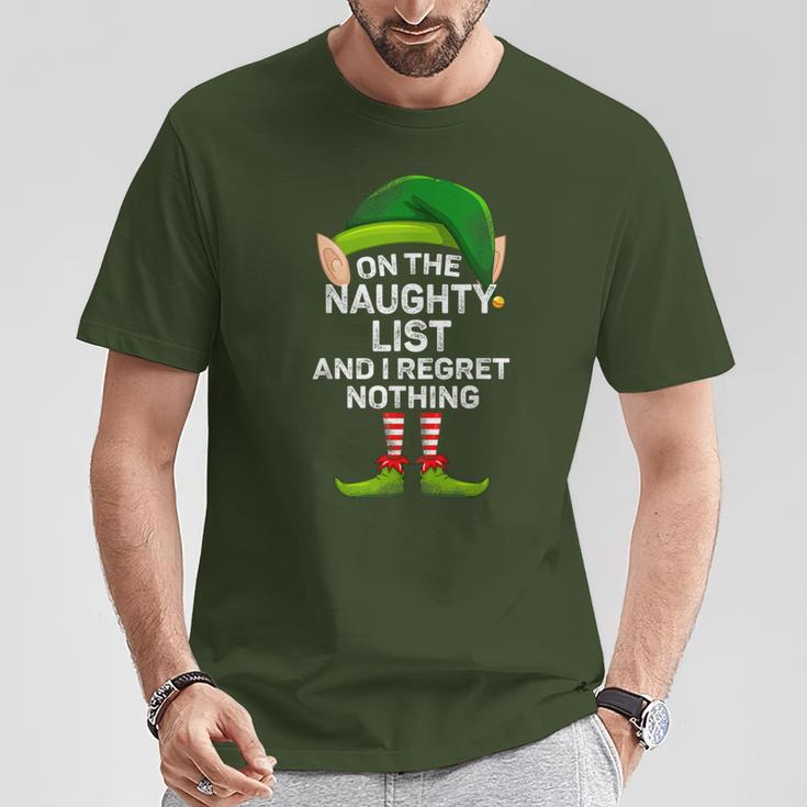 On The Naughty List And I Regret Nothing Elf Christmas T-Shirt Unique Gifts