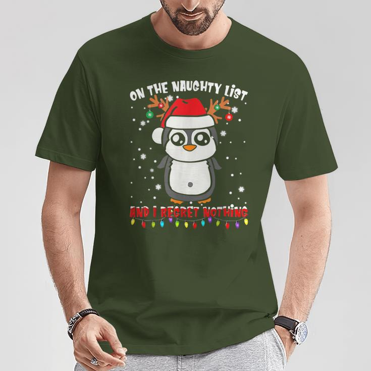 On The Naughty List And I Regret Nothing Penguin Xmas T-Shirt Unique Gifts