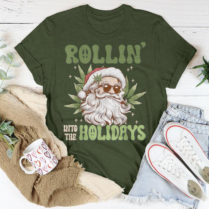 Rollin Into The Holidays Santa Black Marijuana Christmas T-Shirt Unique Gifts