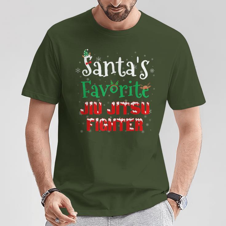 Santa's Favorite Jiu Jitsu Fighter Christmas Costumes Elf T-Shirt Unique Gifts