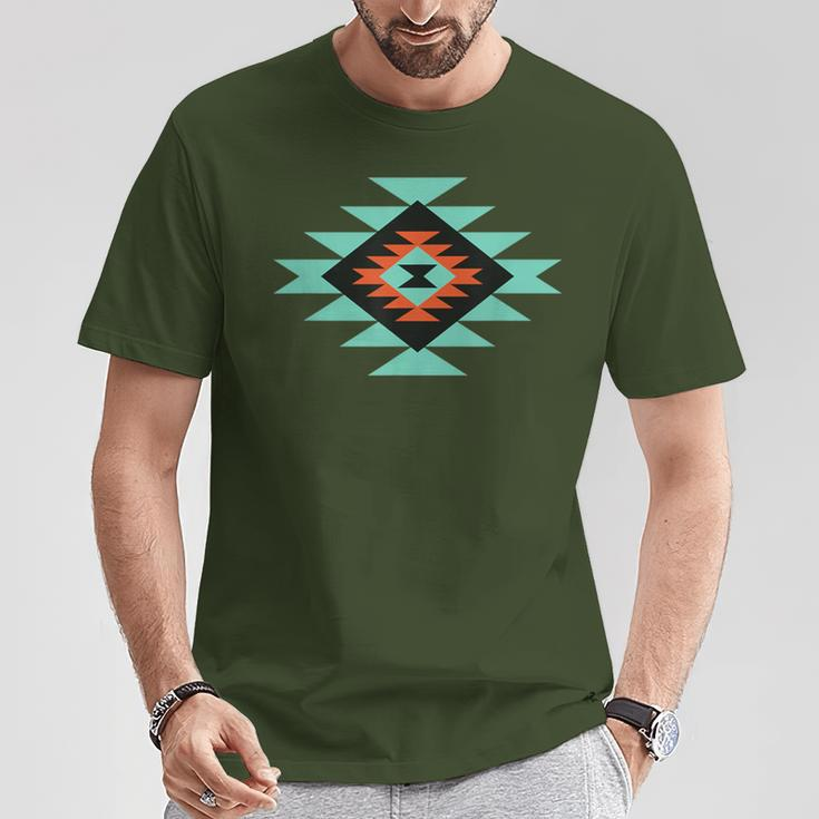 Southwestern Santa Fe Indian Teal Pattern T-Shirt Unique Gifts