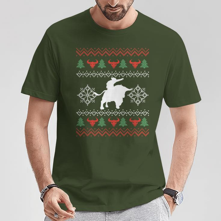 Ugly Christmas Bull Riding Cowboy Country Bull Rider T-Shirt Unique Gifts