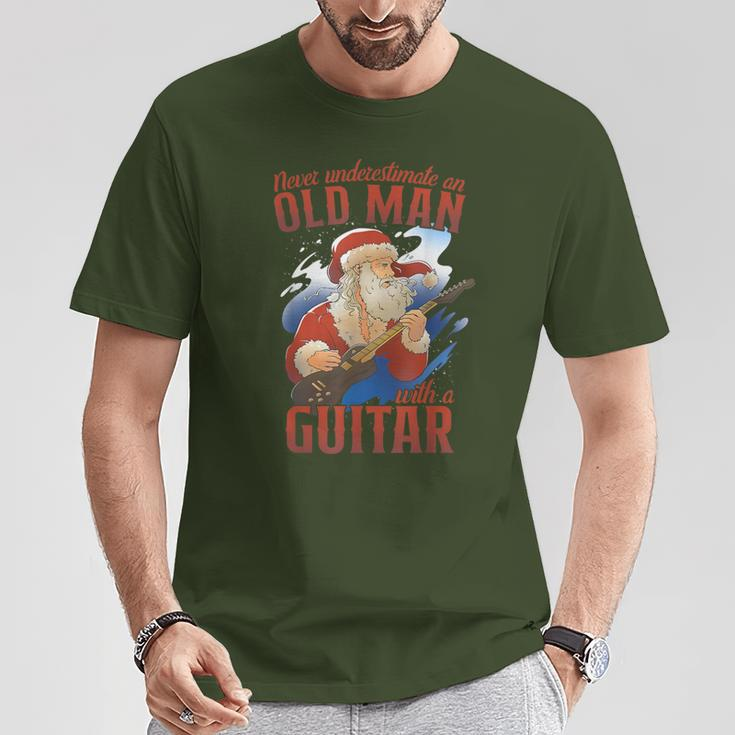 Never Underestimate An Old Man With A Guitar Santa T-Shirt Unique Gifts