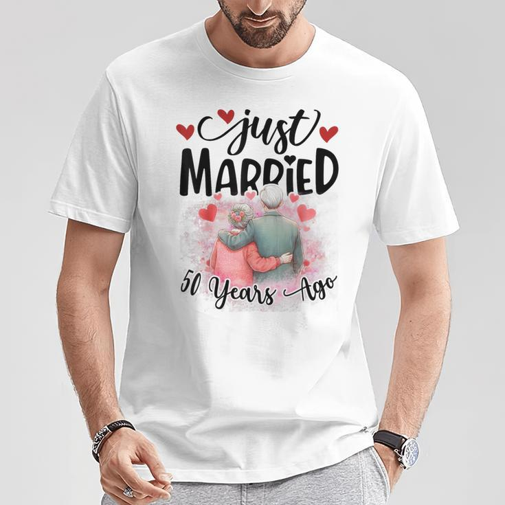 50Th Wedding Anniversary Just Married 50 Years Ago Couple T-Shirt Funny Gifts