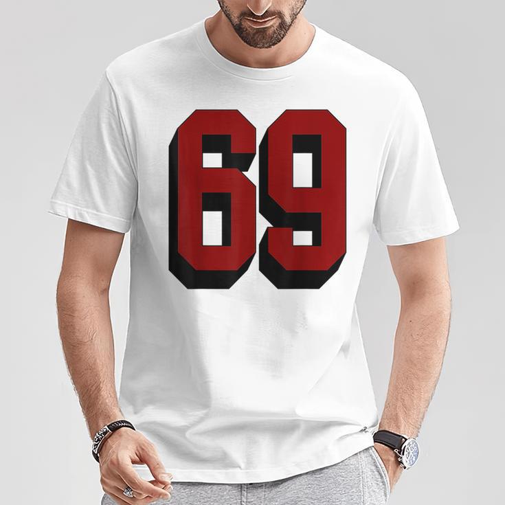 69 Number 69 Varsity Fan Sports Team White Jersey T-Shirt Unique Gifts