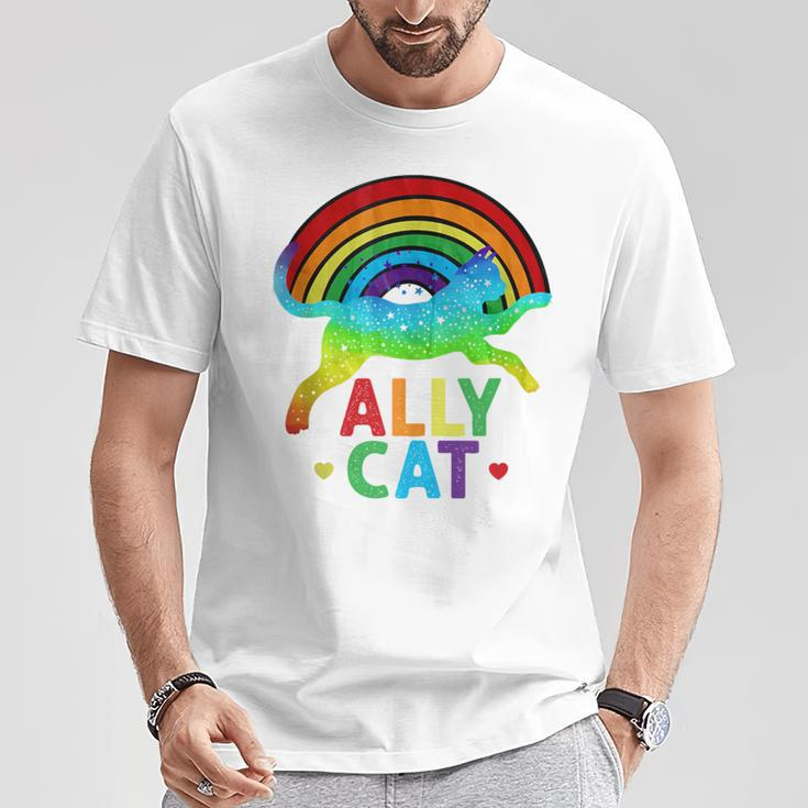 Ally Cat Lgbt Pride Ally Cat With Rainbow T-Shirt Unique Gifts