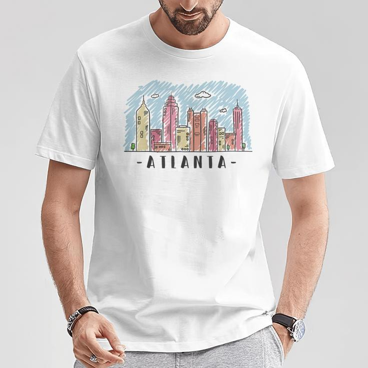 Atlanta Skyline Multi Color Watercolors Souvenir Atl Georga T-Shirt Unique Gifts