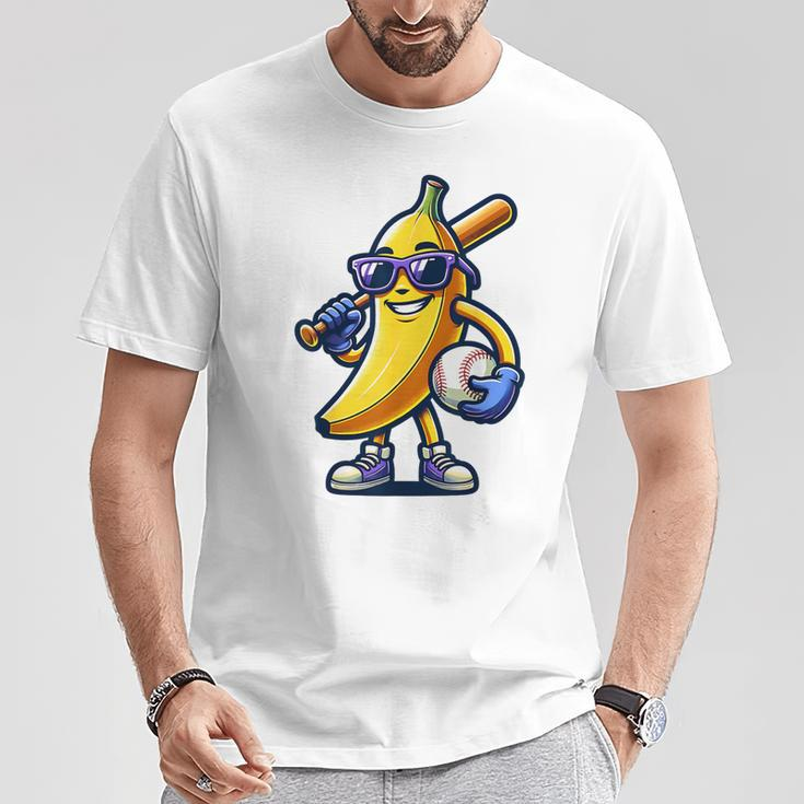 Banana Playing Baseball Fruit Lover Baseball Player T-Shirt Funny Gifts