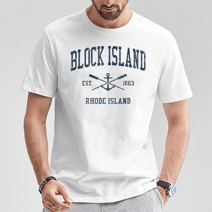 Block Island Ri Vintage Navy Crossed Oars & Boat Anchor T-Shirt Unique Gifts