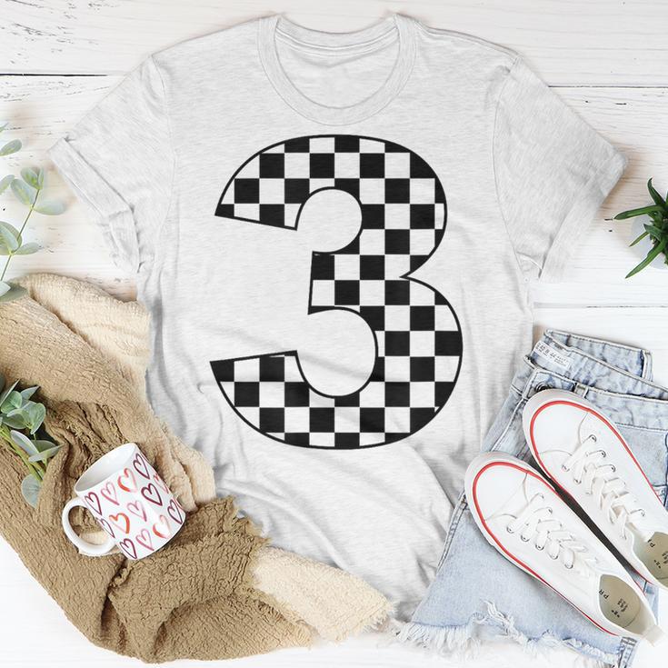 Checkered Birthday 3 Three Race Car 3Rd Birthday Racing Car T-Shirt Unique Gifts