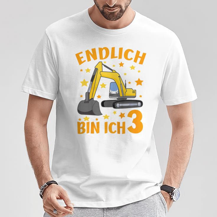 Children's Endlich Bin Ich 3 Jahre Dritter Birthday Digger Construction Site 80 T-Shirt Lustige Geschenke