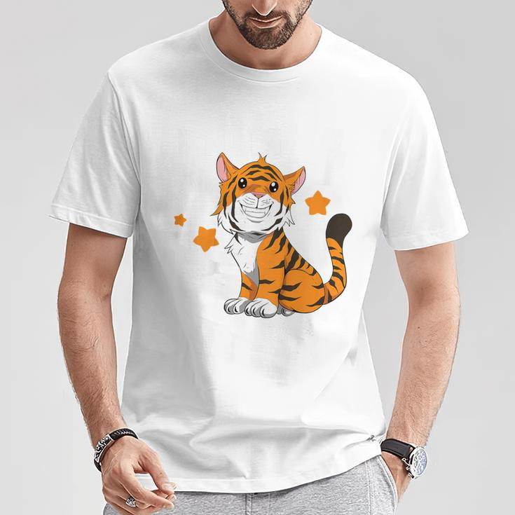 Children's Tiger 4Th Birthday Ich Bin Schon 4 Jahre Alt German Language T-Shirt Lustige Geschenke