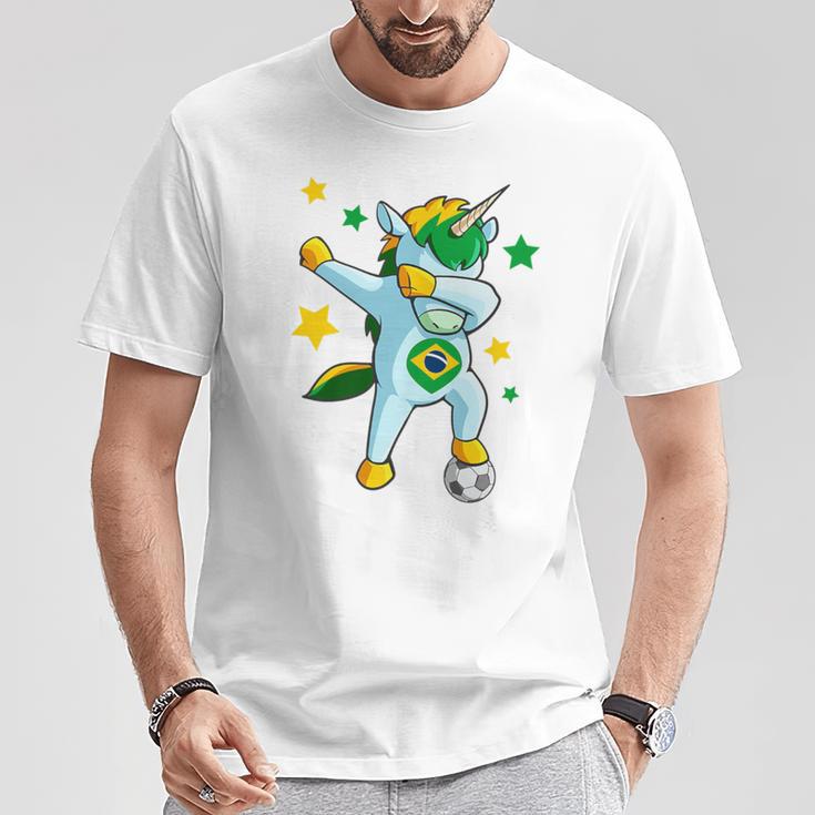 Dabbing Unicorn Support Jersey Brazil Soccer Girls T-Shirt Unique Gifts