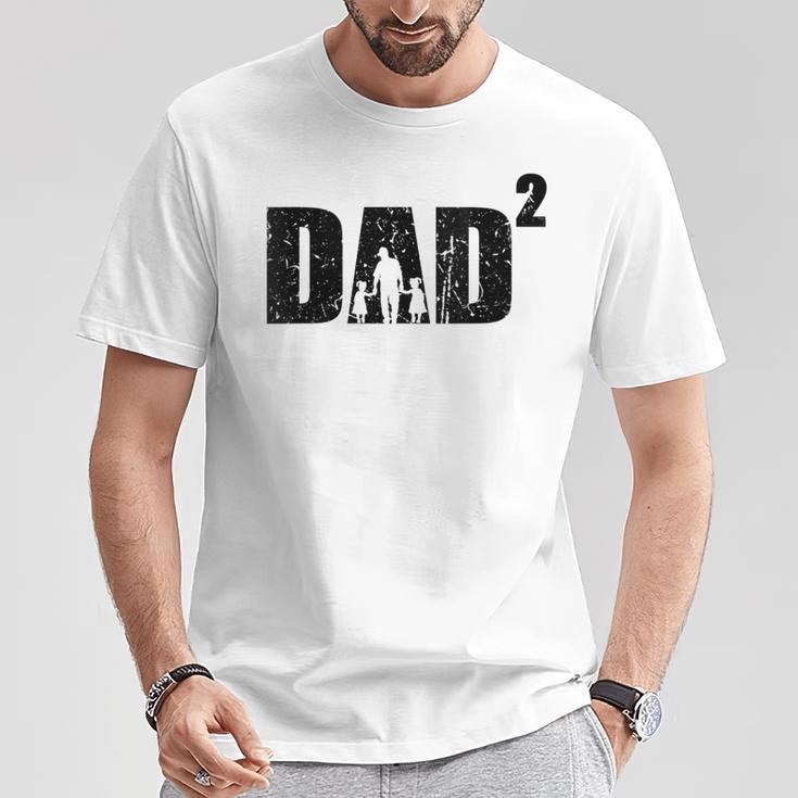 Damen Dad Hoch 2 Zweifacher Papaater Zwei Töchter Mit-Ausschnitt T-Shirt Lustige Geschenke