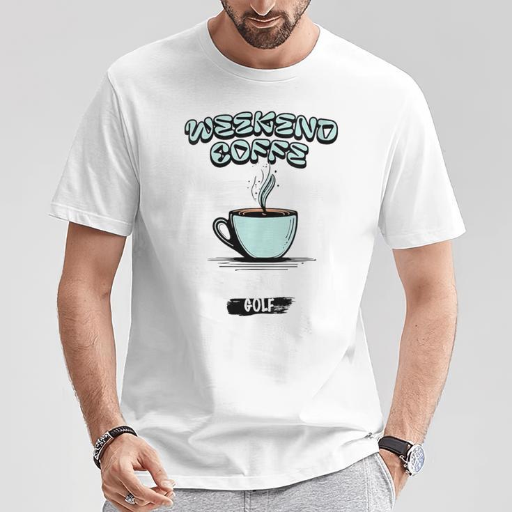 Damen Lustiger Wochenend-Kaffee Und Golf Golf-Besessen Für Papa Mit-Ausschnitt T-Shirt Lustige Geschenke