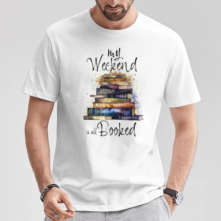 Distressed Quote Mein Wochenende Ist Alles Gebucht Bücher Lesen T-Shirt Lustige Geschenke