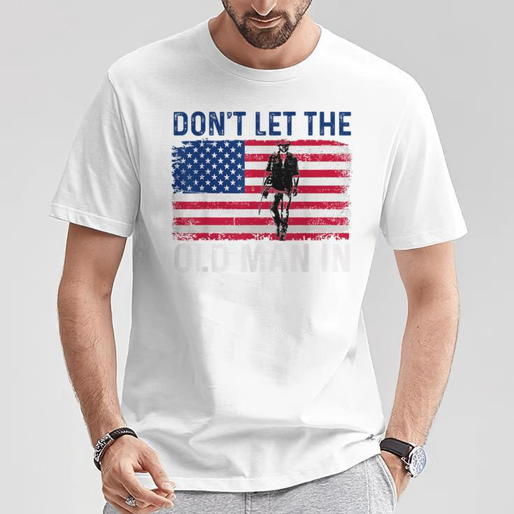 Don't Let The Old Man In Vintage American Flag Retro T-Shirt Unique Gifts