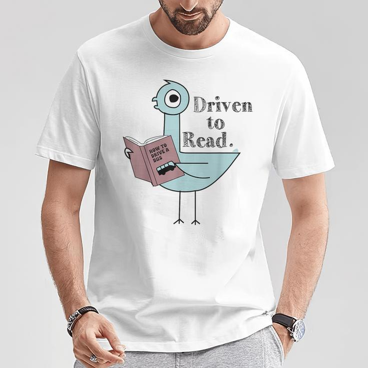 Driven To Read Pigeon Library Reading Books T-Shirt Unique Gifts