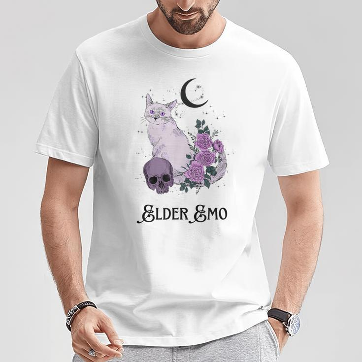 Elder Emo Goth Cat And Moon Purple New Age Witchy Gothic T-Shirt Unique Gifts