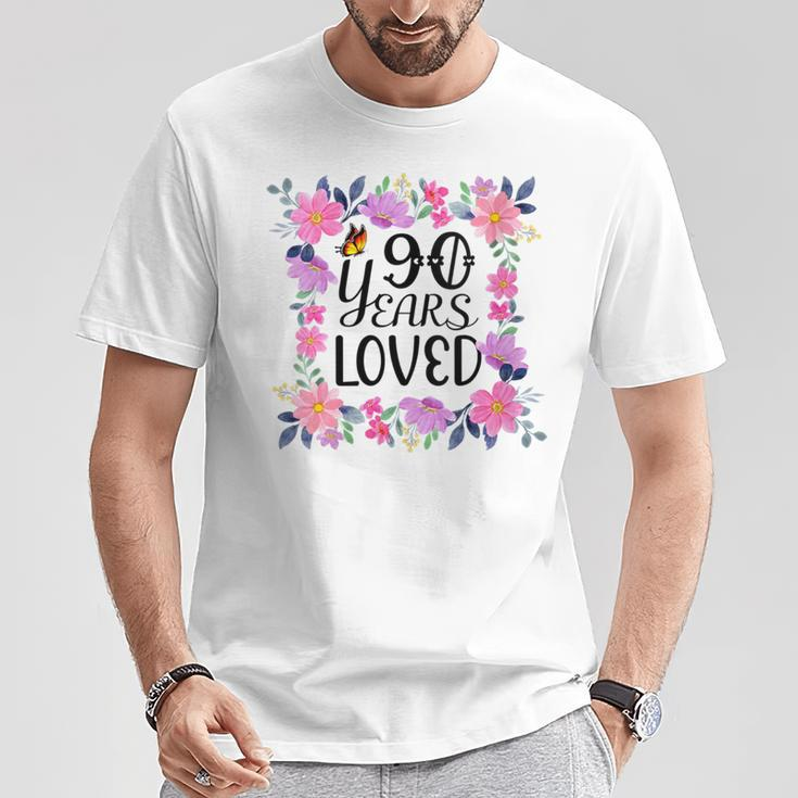 Floral 90Th Birthday Present 90 Years Loved T-Shirt Unique Gifts