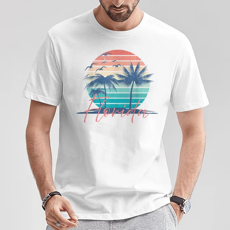 Florida Vintage Summer Vibes Beach Sunset Retro Palm Tree T-Shirt Unique Gifts