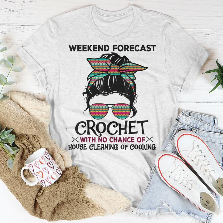 Weekend Forecast Crochet Crocheting Colorful Pattern T-Shirt Unique Gifts