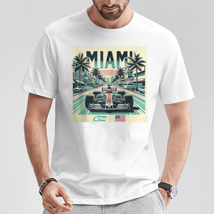 Formula Racing Open Wheel Car Retro Miami Circuit Usa Flag T-Shirt Unique Gifts