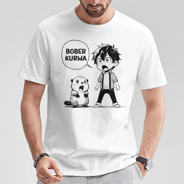 Bóbr Bober Kurwa Internet Meme Anime Manga Beaver T-Shirt Lustige Geschenke