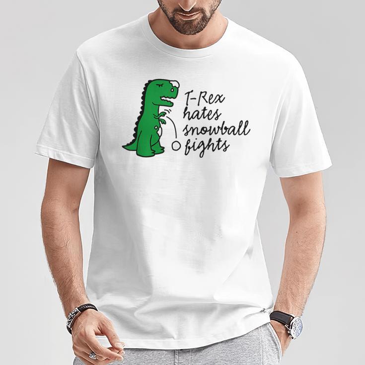 T-Rex Hates Snowball Fights Dinosaur Winter Sports T-Shirt Unique Gifts