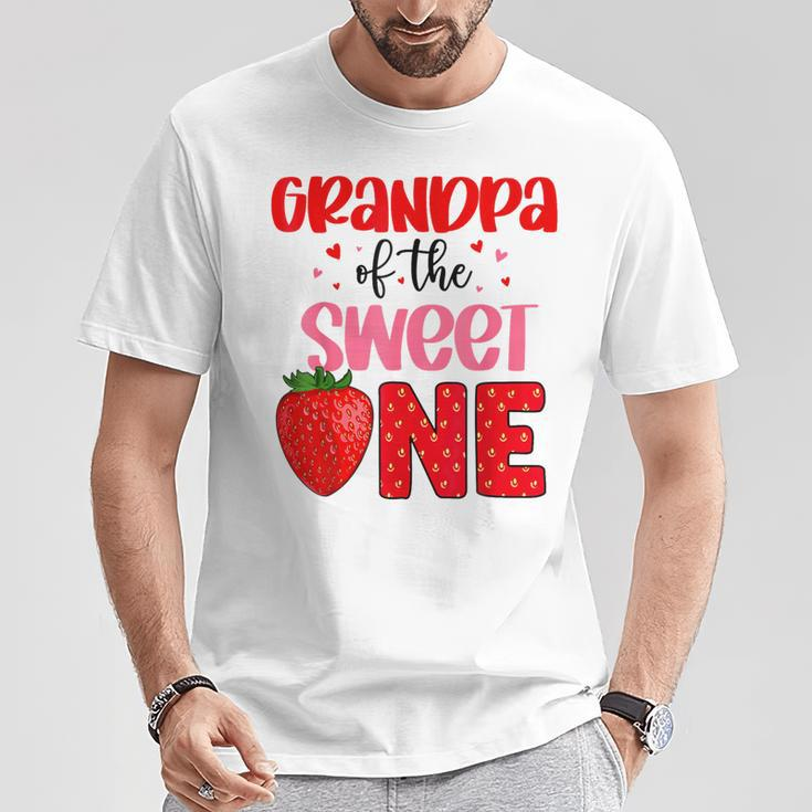 Grandpa Of The Sweet One Strawberry Birthday Family Party T-Shirt Unique Gifts