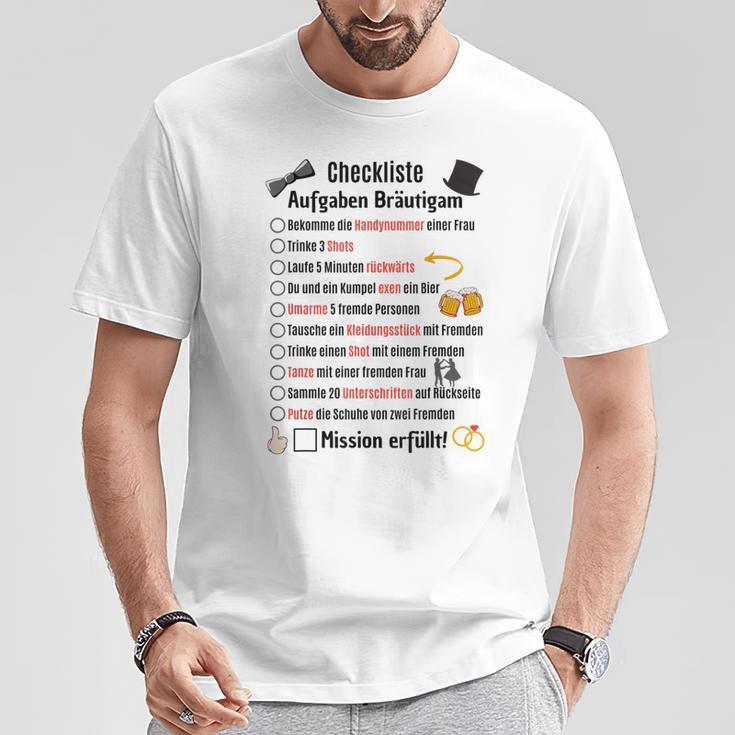 Groom Tasks Stag Jga Checklist Poltern S T-Shirt Lustige Geschenke