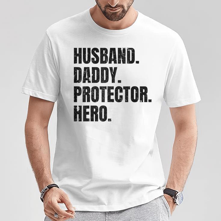 Herren Ehemann Papa Protector Hero Besterateratertag T-Shirt Lustige Geschenke