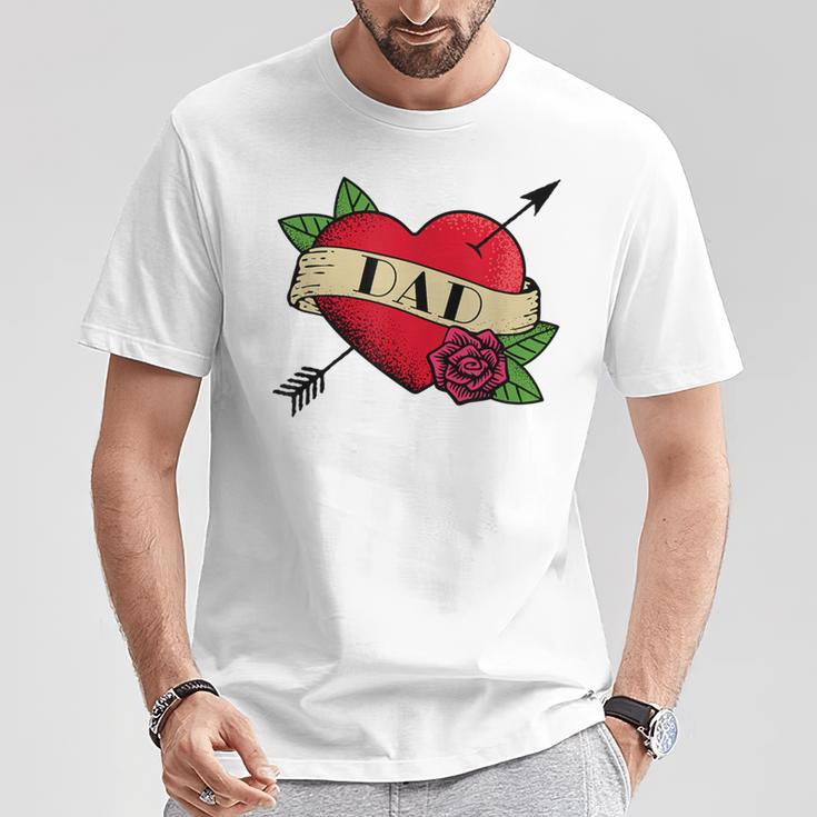 Herz Papa Tattoo T-Shirt Lustige Geschenke