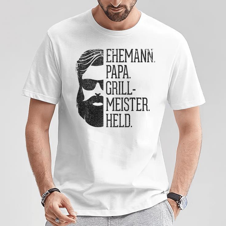 Husann Papa Grillmeister Held Griller Dad Grandpa Gray S T-Shirt Lustige Geschenke