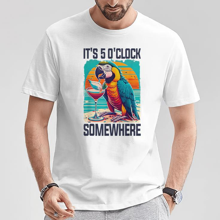 It's 5 O'clock Somewhere Drinking Parrot Cocktail Summer T-Shirt Personalized Gifts