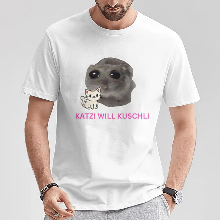 Katzi Will Kuschli Sad Hamster Meme T-Shirt Lustige Geschenke